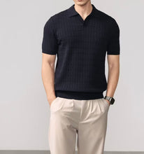 Load image into Gallery viewer, Cable-Knit Johnny Collar Polo Shirt