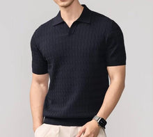 Load image into Gallery viewer, Cable-Knit Johnny Collar Polo Shirt