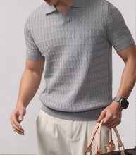 Load image into Gallery viewer, Cable-Knit Johnny Collar Polo Shirt