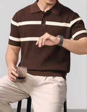 Load image into Gallery viewer, Men’s Textured Stripe Knit Polo